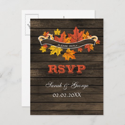 Rustieke Barnwood herfst bruiloft RSVP Uitnodiging Briefkaart (Voorkant / Achterkant)