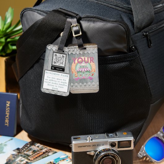 Rustieke Barnwood Lace Branding Business Logo QR Bagagelabel (Voorkant /achterkant)