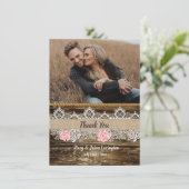 Rustieke Barnwood & Lace bruiloft Bedankkaart (Staand voorkant)