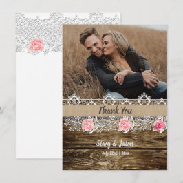 Rustieke Barnwood & Lace bruiloft Bedankkaart