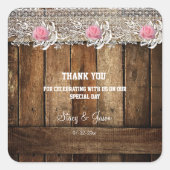 Rustieke Barnwood & Lace bruiloft Vierkante Sticker (Voorkant)