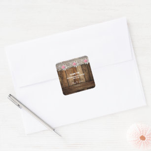 Rustieke Barnwood & Lace bruiloft Vierkante Sticker
