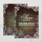 Rustieke Barnwood Lace Country Wedding Save the Da Aankondigingskaart (Voorkant / Achterkant)