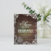 Rustieke Barnwood Lace Country Wedding Save the Da Aankondigingskaart (Staand voorkant)