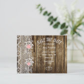 Rustieke Barnwood & Lace Save The Date Wedding Briefkaart (Staand voorkant)