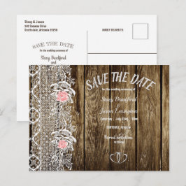 Rustieke Barnwood & Lace Save The Date Wedding Briefkaart