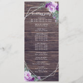 Rustieke Barnwood Paarse & Zilveren Bloemen Bruilo Programmakaart (Achterkant)