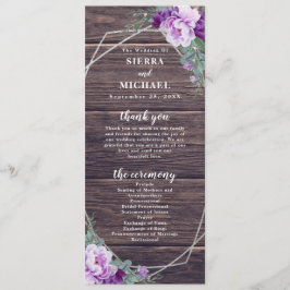 Rustieke Barnwood Paarse & Zilveren Bloemen Bruilo Programmakaart