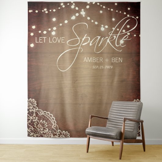 Rustieke Barnwood Slingerlampen Lint Huwelijk Wandkleed (In situ)