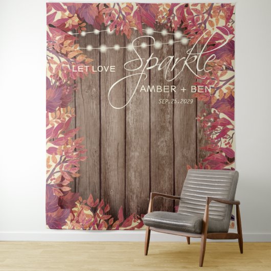 Rustieke Barnwood String Lights Floral Fall Bruilo Wandkleed (In situ)