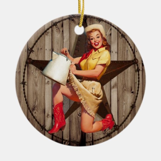 rustieke BarnWood texas ster western land cowgirl Keramisch Ornament (Voorkant)