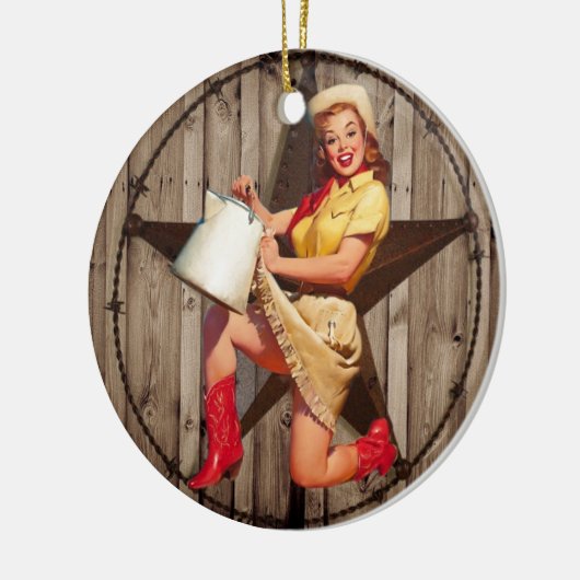 rustieke BarnWood texas ster western land cowgirl Keramisch Ornament (Links)