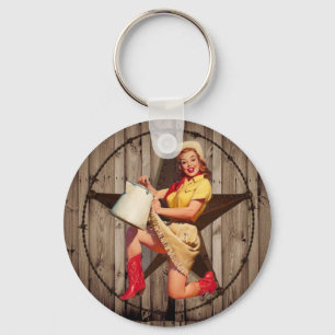 rustieke BarnWood texas ster western land cowgirl Sleutelhanger
