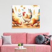 Rustieke Barnyard Chickens Boho Country Boerderij Canvas Afdruk (Insitu (Woonkamer))