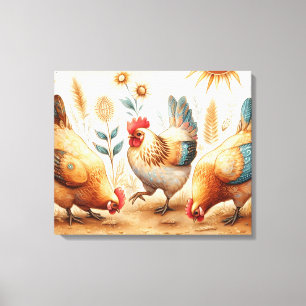 Rustieke Barnyard Chickens Boho Country Boerderij Canvas Afdruk