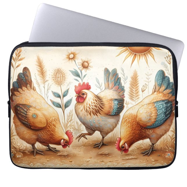 Rustieke Barnyard Chickens Boho Laptop Mouw Laptop Sleeve (Voorkant)