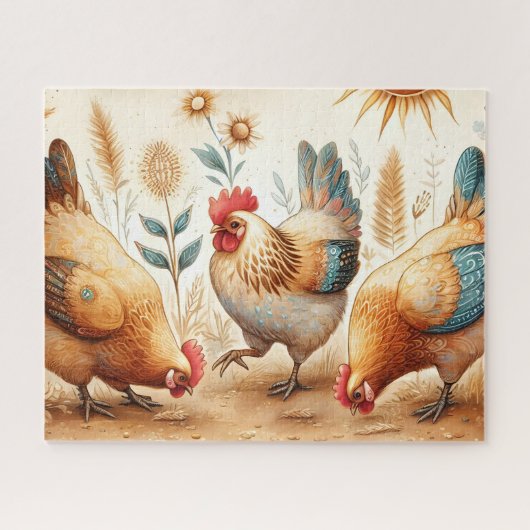 Rustieke Barnyard Chickens Boho Laptop Mouw Legpuzzel (Horizontaal)
