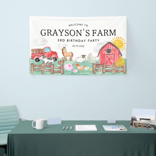 Rustieke Barnyard Dieren Kinder Boerderij Verjaard Spandoek (Beurs)