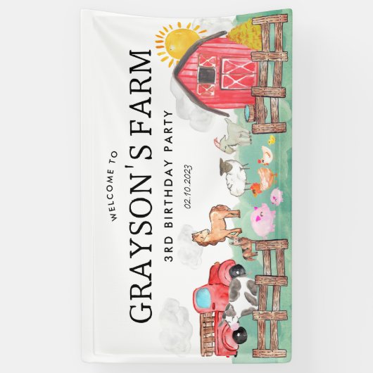 Rustieke Barnyard Dieren Kinder Boerderij Verjaard Spandoek (Verticaal)