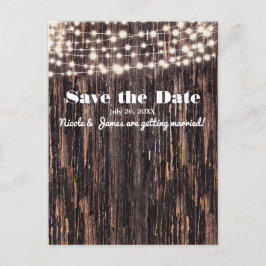 Rustieke bast hout en slingerlichtjes herfst uitno aankondigingskaart