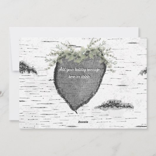 Rustieke bast houten hart Eucalyptus groen Feestdagenkaart (Achterkant)