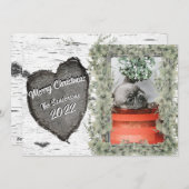 Rustieke bast houten hart  gezinsfoto kerstkaart (Voorkant / Achterkant)