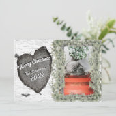 Rustieke bast houten hart  gezinsfoto kerstkaart (Staand voorkant)