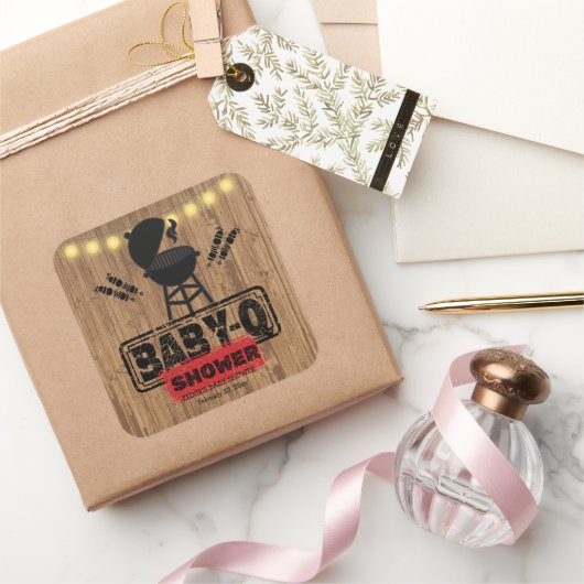 Rustieke BBQ-Baby Grill Baby shower Vierkante Sticker (Geschenken)