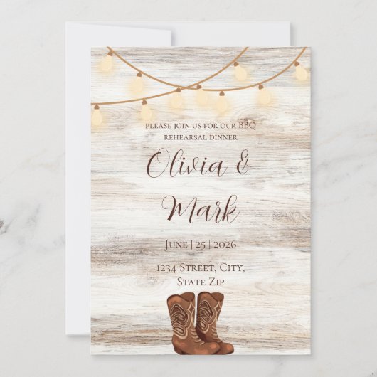 Rustieke BBQ Repetitie Diner Uitnodiging (Voorkant)