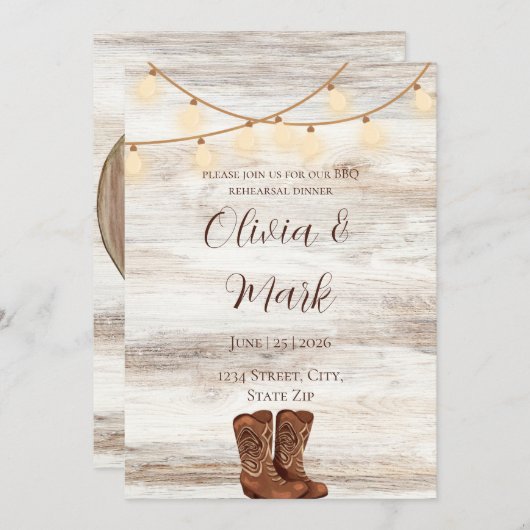 Rustieke BBQ Repetitie Diner Uitnodiging (Voorkant / Achterkant)
