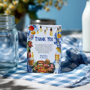 Rustieke BBQ Zomer Blauw Plaid Baby-Q Douche Bedankkaart