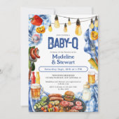Rustieke BBQ Zomer Blauw Plaid Baby-Q Douche Kaart (Voorkant)