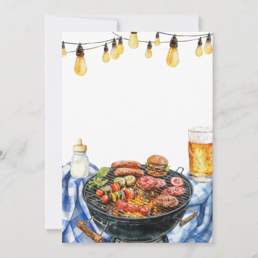 Rustieke BBQ Zomer Blauw Plaid Baby-Q Douche Kaart (Achterkant)