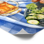 Rustieke BBQ Zomer Blauw Plaid Baby-Q Douche Welko Poster (Hoek)