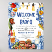 Rustieke BBQ Zomer Blauw Plaid Baby-Q Douche Welko Poster (Voorkant)