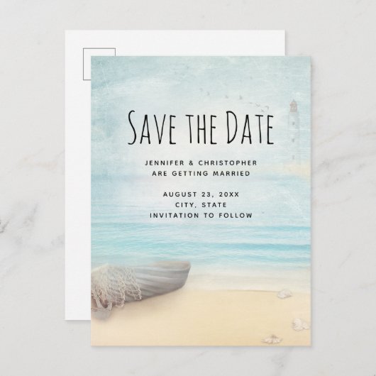 Rustieke Beach Scene Save the Date Uitnodiging Briefkaart (Voorkant / Achterkant)