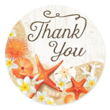 Rustieke Beach Seashells Plumeria Dank u Label