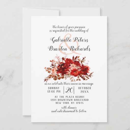 Rustieke Beauty Floral Herfst Boho Boeket Bruiloft Kaart (Voorkant)