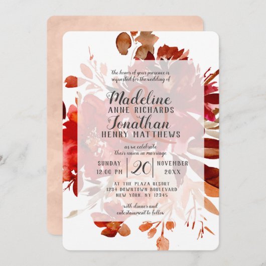 Rustieke Beauty Floral Herfst  ingelijste bruiloft Kaart (Voorkant / Achterkant)