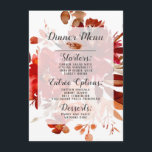 Rustieke Beauty Floral ingelijst Waterverf Bohemia Menu<br><div class="desc">Rustieke Beauty Floral Ingelijste Waterverf Boheemse herfst of Herfst Design met Boho Hand geschilderde bloemen, veren, en tal van kleurrijke sinaasappel, roest, rood, Bourgondië, Marsala, en perzik bladeren en bladeren. Met Hand getrokken lijnelementen, Swirly Hand Lettered Fonts, en Geometric Rectangle Lijst Wedding Reception Dinner Menu! ~ Controleer mijn winkel om...</div>
