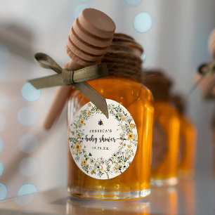 Rustieke Bee Wildflower Baby shower Ronde Sticker