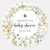 Rustieke Bee Wildflower Baby shower Ronde Sticker (Voorkant)