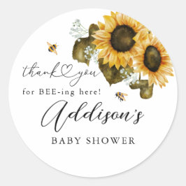 Rustieke Bee Zonnebloem Baby shower Favor Ronde Sticker