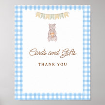 Rustieke Beer Blauw Gingham Baby Shower Tafelmodel