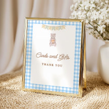 Rustieke Beer Blauw Gingham Baby Shower Tafelmodel