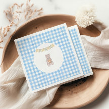 Rustieke Beer Blauw Waterverf Gingham Baby Shower
