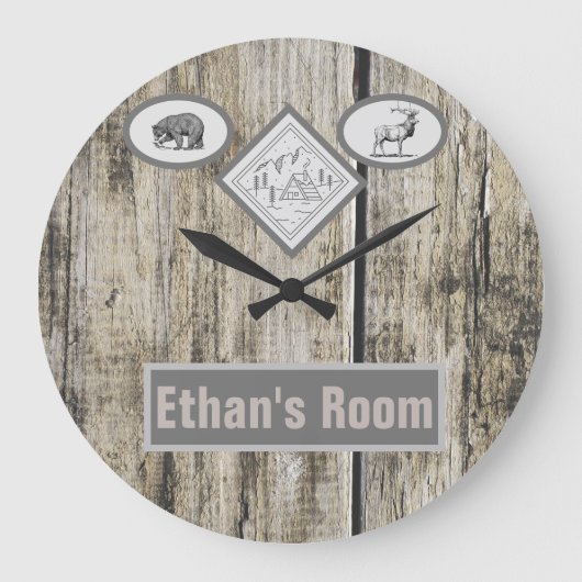 Rustieke Beer en Eland Monogram Jongen  Grote Klok (Voorkant)