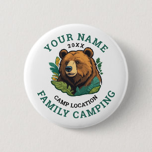 rustieke Beer familie camping Ronde Button 5,7 Cm