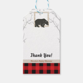 Rustieke beer geruite babyshower feest huwelijksfe cadeaulabel