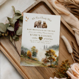 Rustieke beerfamilie in herfstlandschap baby  kaart